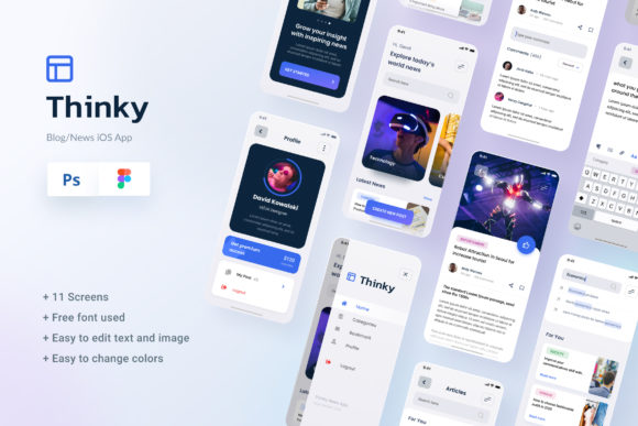 Download Thinky - Blog News IOS App Design Figma - Blog Collection